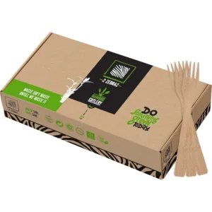 2ZEBRAZ 100% Bamboo Utensils Set of 300 Forks Biodegradable Silverware for Parties Events BBQ and Camping Reusable or Disposabl