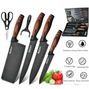 Kitchen Knives Sets Stainless Steel Forged Chef Kitchen Knife Set Scissors Vegetable Peeler Slicer Paring Knife Diamond Pattern