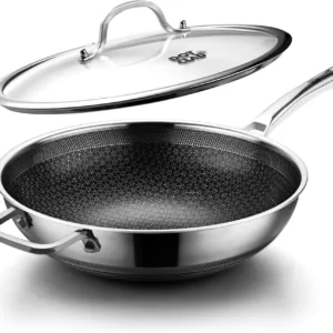Wok pan,Hybrid 13 inch Wok with Lid, PFOA Free Cookware,non stick Stainless Steel Woks & Stir-fry pans Nonstick, Dishwasher
