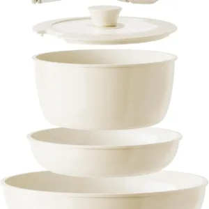 Ceramic Pots and Pans Set Non Stick, Nonstick Kitchen Cookware Sets, Detachable Handle Pots and Pans 5 Piece, RV Cookware