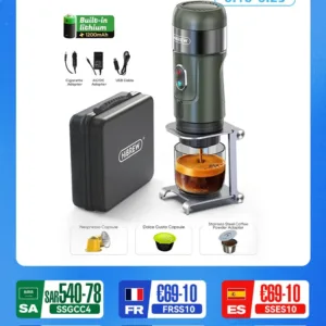HiBREW Wireless Electric Portable Espresso Coffee Machine for Car & Home Camping Coffee Maker Fit Nespresso Dolce Capsule Powder