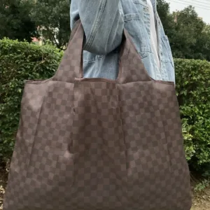 Big Eco-Friendly Folding Shopping Bag Reusable Portable Shoulder Handbag for Travel Supermarket Pocket Grid Women Vegetable Bags