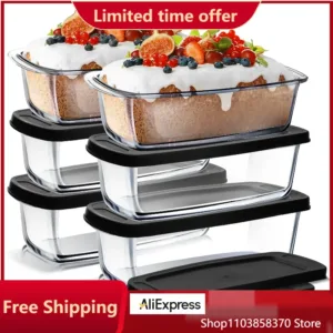 Glass Food Storage Containers, Airtight Loaf Pan Containers, Reusable Leakproof Lids, Oven, Microwave & Freezer Safe Meal Prep