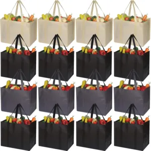 16 Pack Reusable Grocery Bags Large Foldable Heavy Duty Shopping Tote Produce Bag With Reinforced Handles For Groceries Clothes