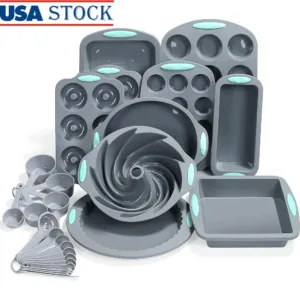 27 in 1 Silicone Baking Set Non-Stick Cake Molds Baking Pans Donut Muffin Tray Measuring Cups Spoons Oven Microwave Dishwasher