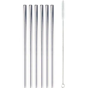 BambooMN Reusable Stainless Steel Metal Drinking Straws - 8.5" Thick Straight Straws w/ 20x Cleaning Brushes - 120 Pack