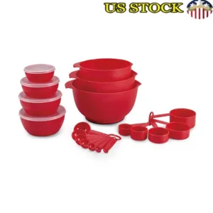 Pro 23 Piece Plastic Baking Set with Mixing Bowls Prep Bowls Measuring Cups Spoons Non-Slip Durable Kitchenware Dishwasher Safe