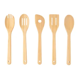 5pk Bamboo Spoons for Cooking, Kitchen Essential Tools Set