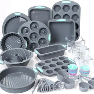 54Pcs Silicone Baking Pans Set,10 Silicone Cake Molds,Loaf and Muffin Pans,Non-Stick Baking Cup,with Measuring Cups and Spoons