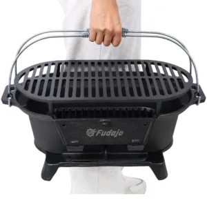 Oval Cast Iron Grill Outdoor, Portable Charcoal Grill and Tabletop Cast Iron Skillet - 100% Cast Iron, Enameled, Durable, Small