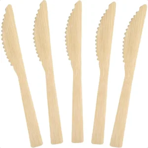 100 Count 7 Inch Bamboo Knives Natural Disposable Bamboo Fiber Knives with BPAFree EcoFriendly Compostable Cutlery for Parties