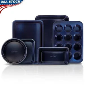 6 Piece Oven Safe Non Stick Baking Pans Set Carbon Steel Kitchen Bakeware Muffin Cake Loaf Cookie Tray