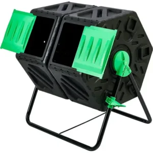 34 Gallon Dual Chamber Compost Tumbler,with 2 Sliding Doors and Aeration System, Bin BPA Free