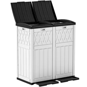 76 Gallon Dual Compartment Outdoor Trash Can, Resin-Based with Layered Lid and Drip Tray, Waterproof Garbage Bin,