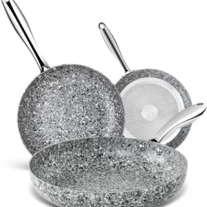 Frying Pans Set with 100% APEO & PFOA-Free Stone Non Stick Coating, Granite Skillet Set, Nonstick Skillets 3 Pcs,8/9.5/11 inch