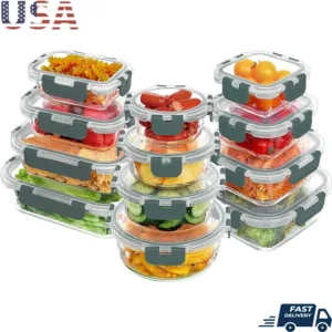 24 Pieces Glass Meal Prep Containers Airtight Food Storage with Lids BPA Free Lunch Boxes Durable Oven Microwave Dishwasher Safe