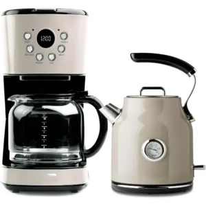 Coffee Machine, 12 Cup Drip Coffee Maker Bundled with Dorset 1.7 Liter Stainless Steel Electric Hot Water Kettle, Putty & Chrome