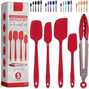 Silicone Spatula Set, 4 Rubber Spatulas 600°F Heat Resistant, Nonstick Seamless Design, Dishwasher Safe, Bonus Tongs Included