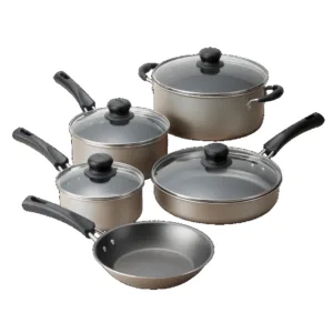 9-Piece Non-Stick Cookware Set Kitchen Cooking Pot Aluminum Champagne