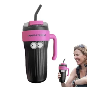 Insulated Tumblers With Handles 3D Eye Sticker Stainless Steel Water Bottle Large Capacity Leakproof Tumbler Straw For Smoothies